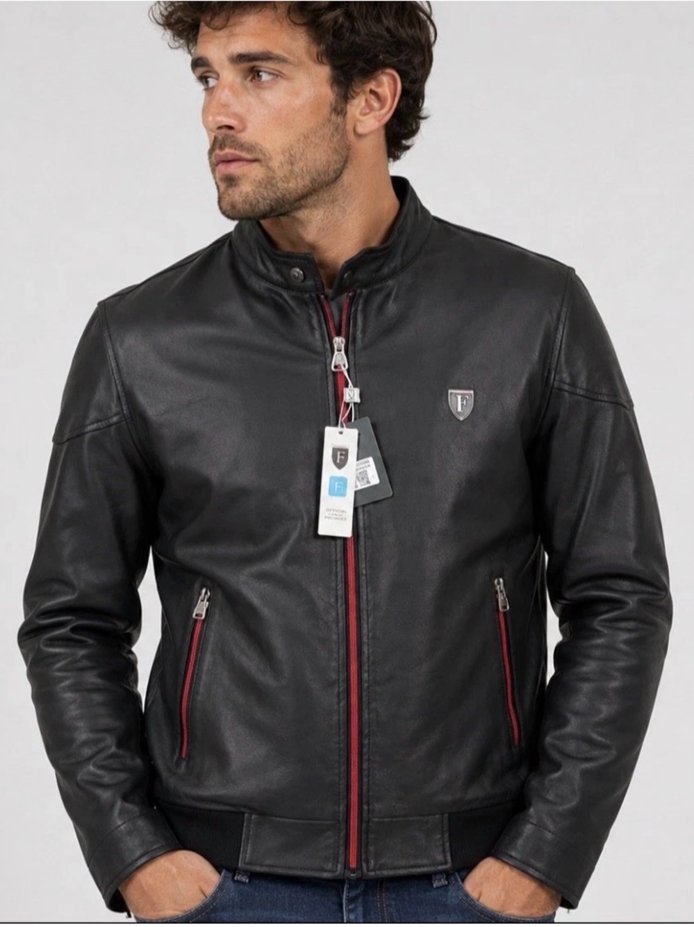 Ferrari F Collection Black Leather Jacket NWT Size L Made in Italy